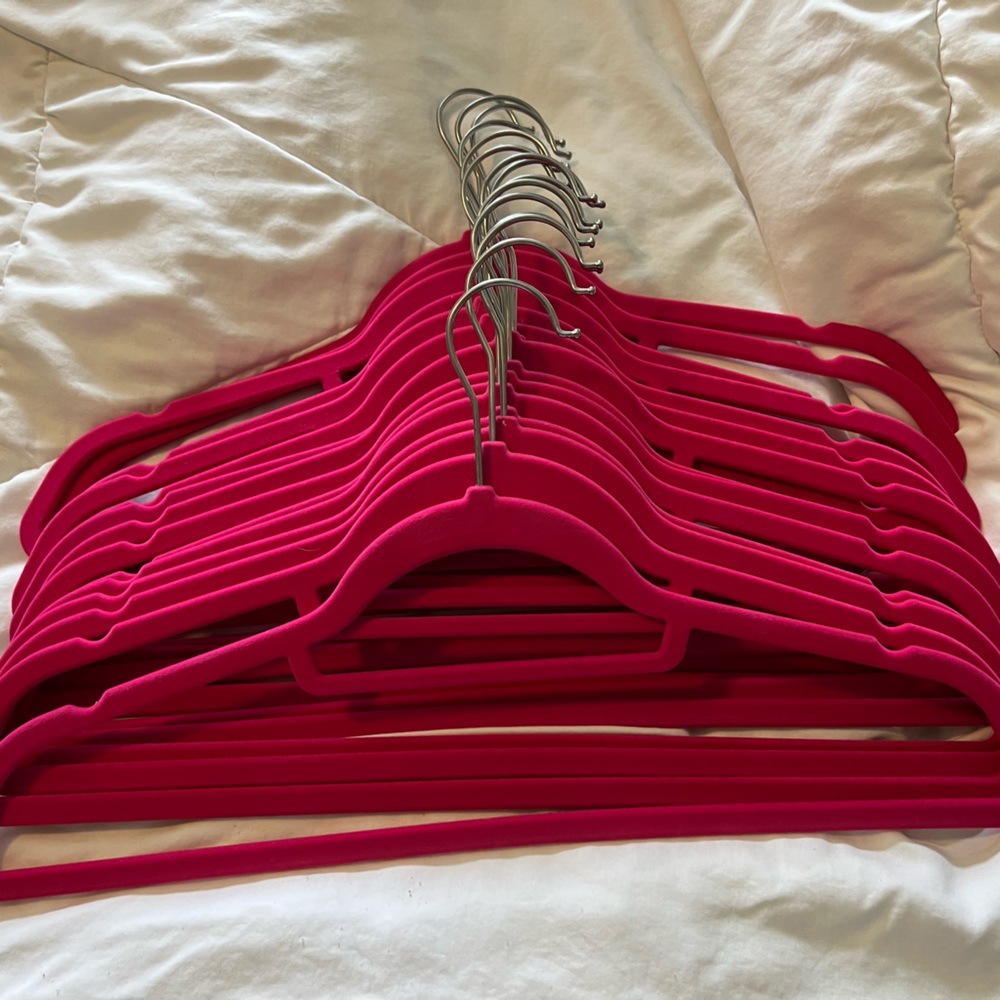 Set of 15 Velvety Hangers w/ Silver Hooks, Bright Pink